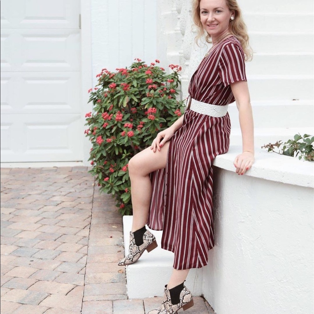 Rokoko burgundy stripe midi dress. Size S - Picture 2 of 9